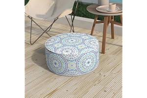 Melody Elephant Patio Inflatable Ottoman, 21x9 Inch Portable Stool Ottoman with Handle, Outdoor Round Footrest Stool for Garden Camping, Delancey Lagoon