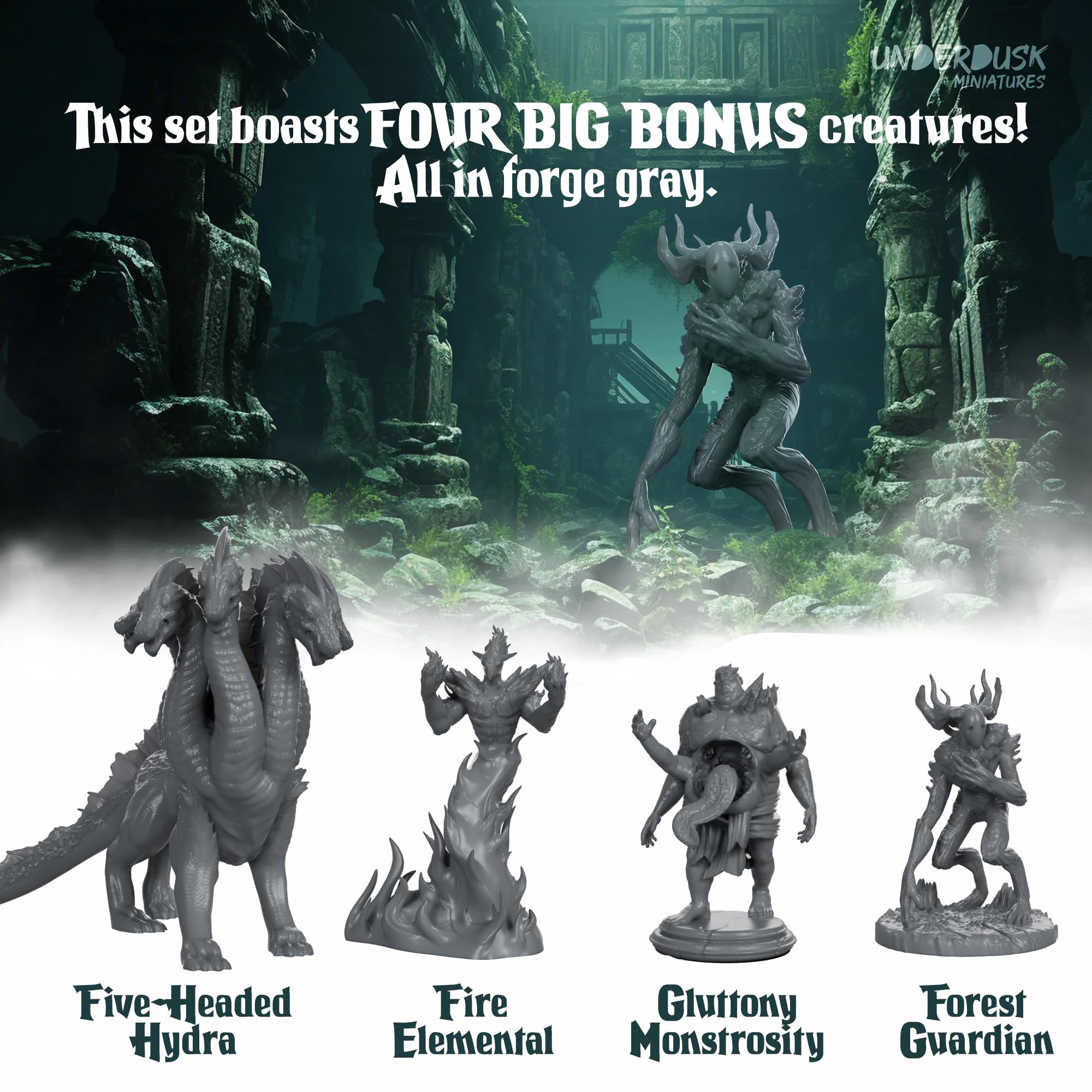 Underdusk Chaotic Encounters - 64 Unpainted Tabletop Miniatures for D&D, Pathfinder & RPGs | Monster Figures Starter Pack with Stat Blocks
