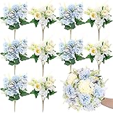 Olgaa 12 Bundles Peonies Artificial Flowers Silk Flowers Fake Peony Bouquet Faux Peonies Flowers Bulk for Wedding Decor Centerpiece Table Decorations (Blue White)