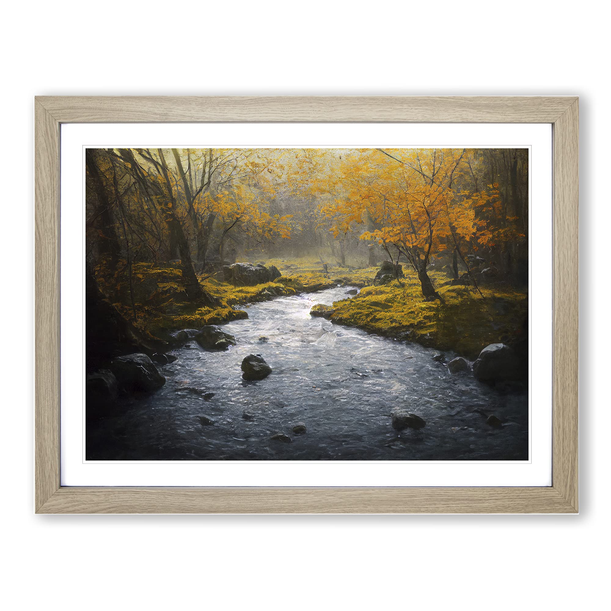 Ultimate Forest Stream Framed Print | A4 Oak Framed Wall Art | Ready to Hang | Modern Landscape Picture | Living Room Bedroom Lounge Office