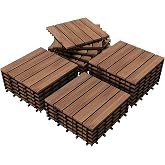 Yaheetech 27PCS Interlocking Deck Tiles Outdoor Patio Floor, Brown | Acacia Wood on Snap-Together PP Bases Covers Concrete Patios, Decks and Balconies, Cuts to Fit, and Feels Smooth Underfoot.