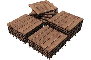 Yaheetech 27PCS Interlocking Patio Deck Tiles 12 x 12in Wood Floor Tiles Outdoor Flooring for Patio Garden Deck Poolside Brow