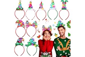 Zeyune 9 Pcs Christmas Light up Headband LED Christmas Tree Headband for Adults Women Bow Hairhoop for Xmas Party Favor Decor