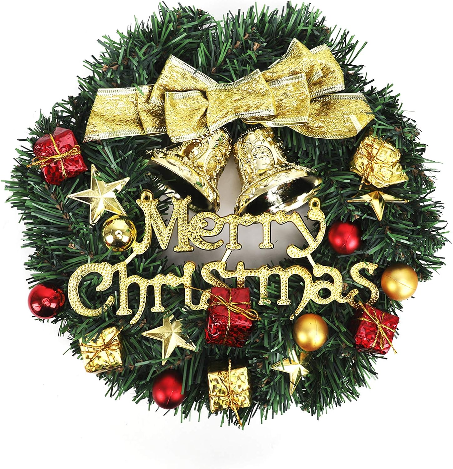 Starsouce Christmas Wreath Festive Holiday Decor Front Door Window Fireplace Wall Wreath with Ribbon Balls Haning Ornament Xmas Party Favors Indoor Outdoor, 12 Inch