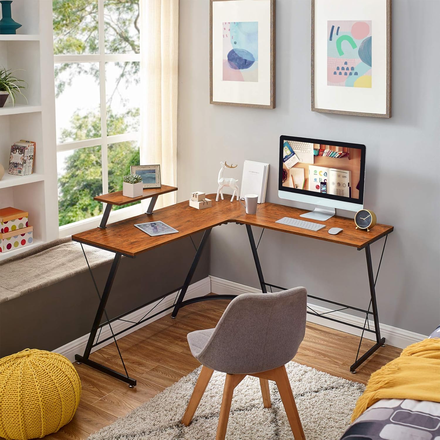Mr IRONSTONE L-Shaped Desk 50.8" Computer Corner Desk, Home Gaming Desk, Office Writing Workstation with Large Monitor Stand, Space-Saving, Easy to Assemble, (Vintage): Furniture & Decor
