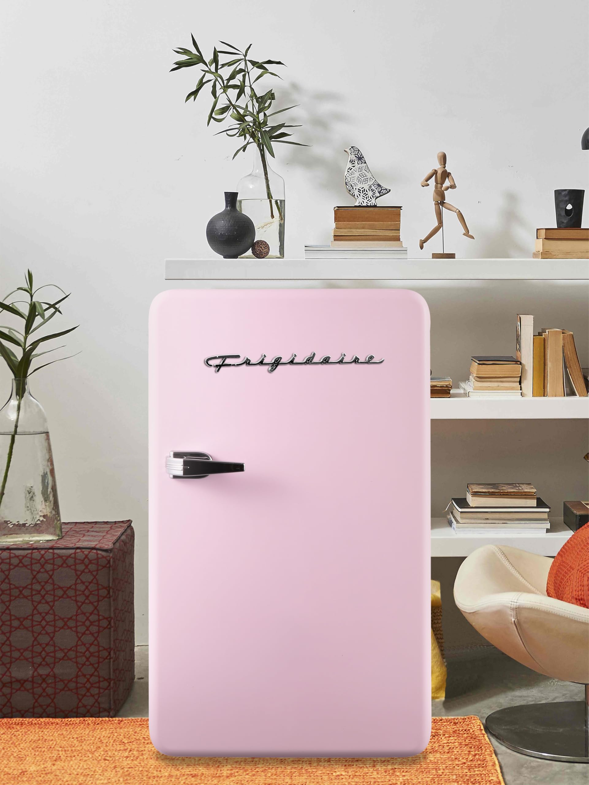 Frigidaire Retro Compact Refrigerator with Chiller, 3.2 cu ft Countertop Fridge, Built-In Bottle Opener, Rounded Corners, Premium, for Office, Bedroom, Dorm Room, Cabin, 18.5D x 20W x 31.5H (Pink)