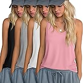 Riyiper 4 Pack Women's Tank Tops Loose Fit V Neck Racerback Tops Sleeveless Casual Tee Basic Summer 2026 Workout Yoga Shirts