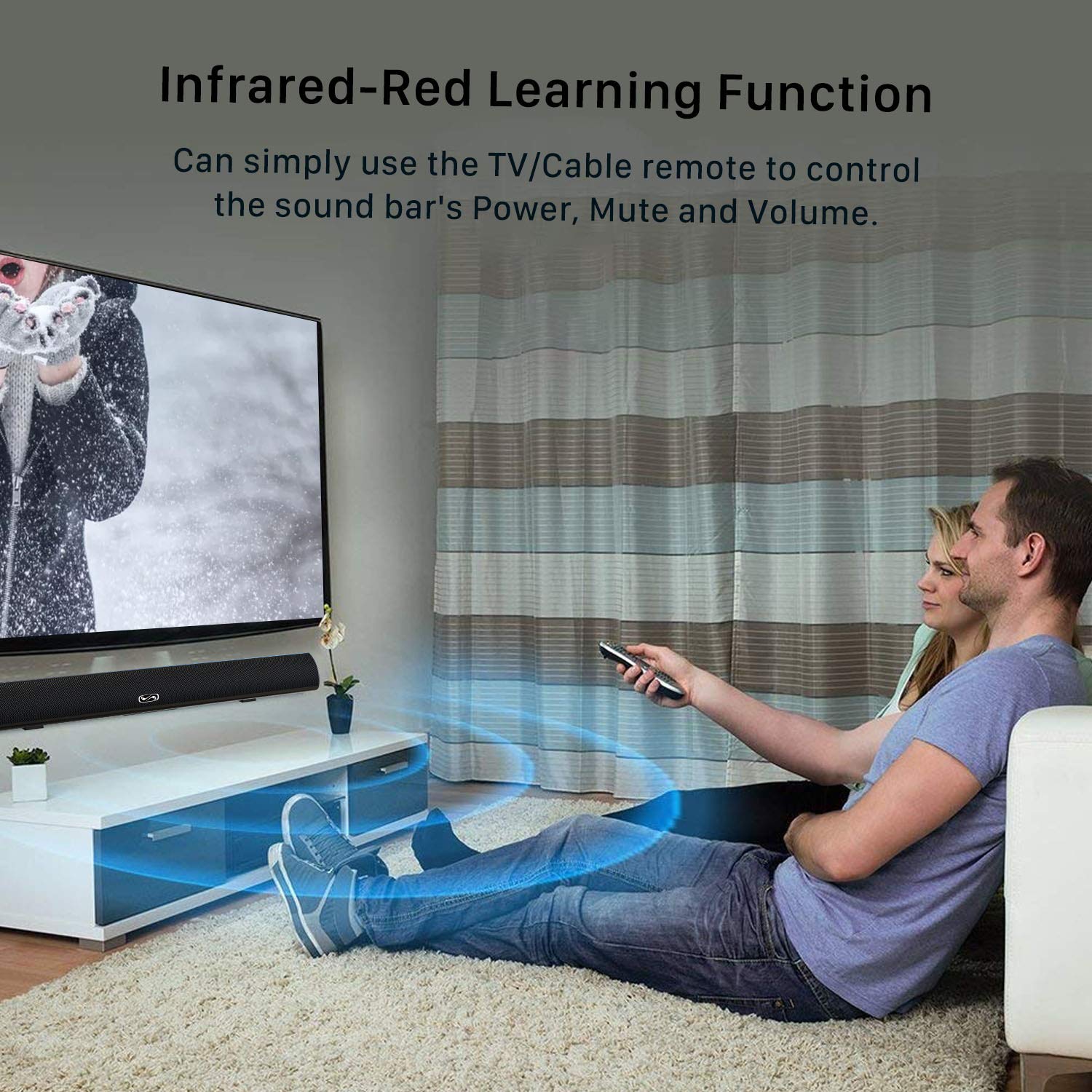 80 Watt Sound Bar, MEGACRA Surround Sound System TV Soundbar (IR Learning Remote, 3 Audio Mode,6 Speaker Driver, 34 inch, Wireless Wired Connections)