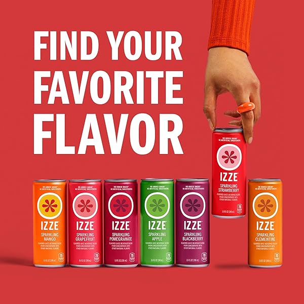 IZZE SPARKLING JUICE, GRAPEFRUIT, NO ADDED SUGARS, NO PRESERVATIVES, NON-GMO, 8.4 FL OZ CAN (PACK OF 24)