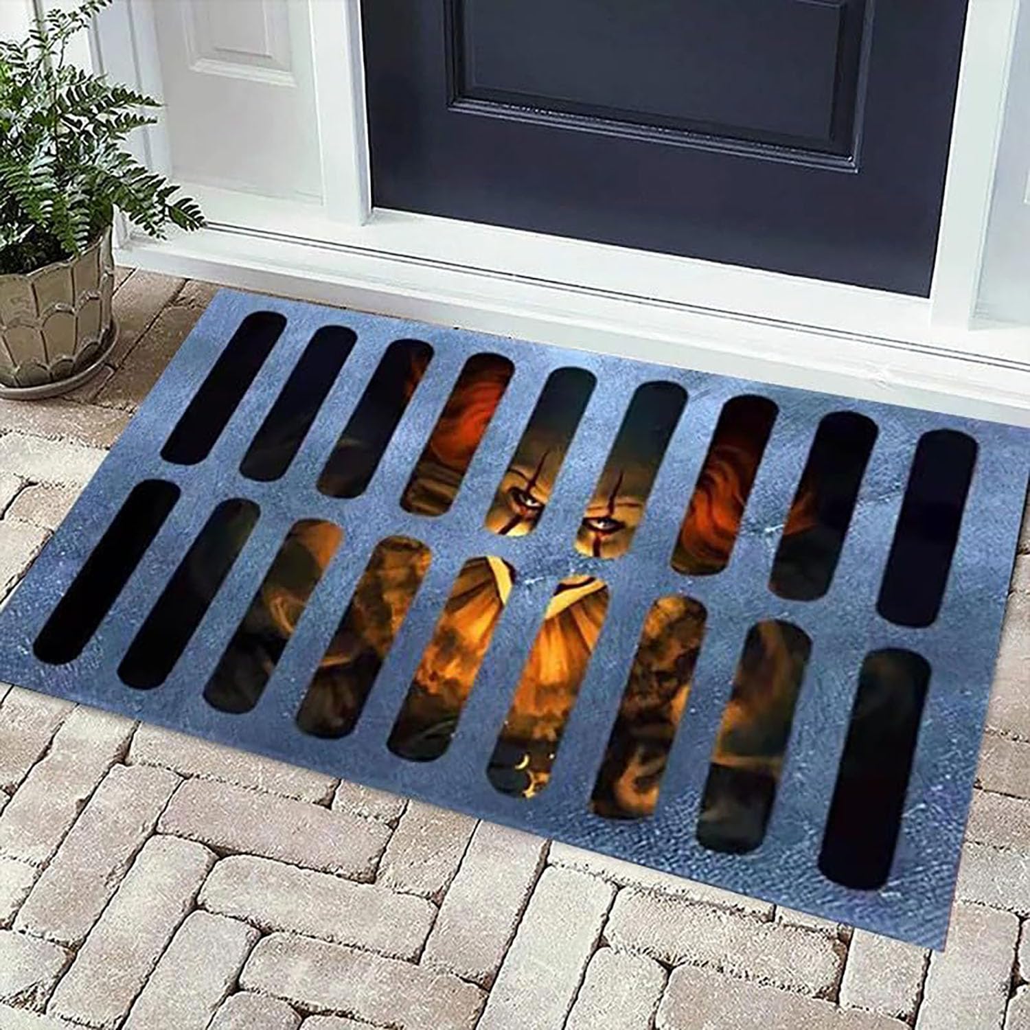 Photo 1 of Halloween 3D Illusion Clown Doormat, (19.7 "x 31.4") Halloween Clown Drain Doormat, Indoor and Outdoor Horror Movie Clown Halloween Area Carpet Decoration