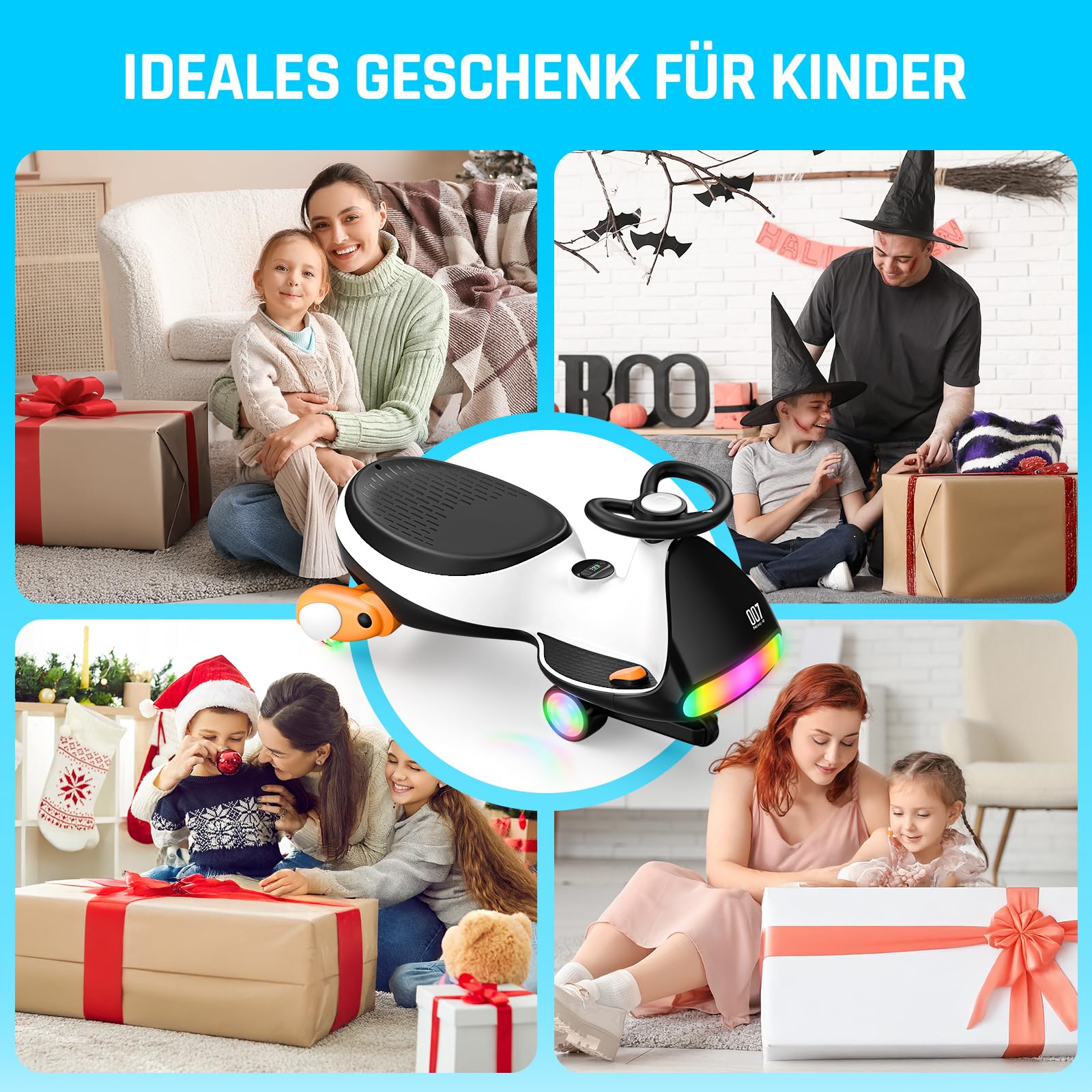 FanttikRide N7 Ultra Elektrisches Kinderauto mit Pedal, Kinder Auto, MagicMute Motor, 2 Geschwindigkeiten, 9 Farbmodi, Digitalanzeige, Bluetooth, für Kinder ab 3 Jahren, 68KG, Pinguin Schwarz 9