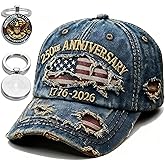 USA 250th Anniversary Hat 1776-2026 - USA Patriotic Baseball Cap, Adjustable Distressed Denim Cap with Eagle, Veteran Gift for Men & Women
