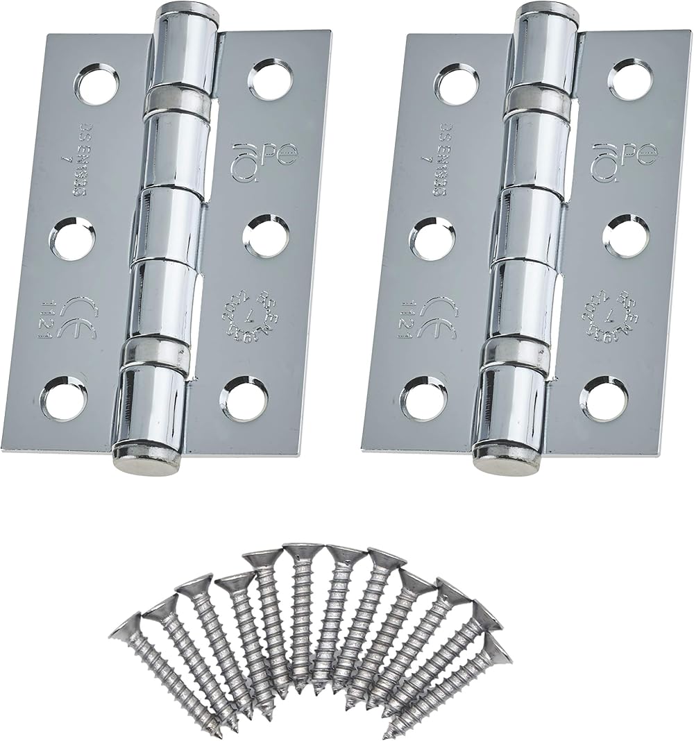 EAI Door Hinges 3 Inch 76mm Ball Bearing Pair Polished Chrome with Screws