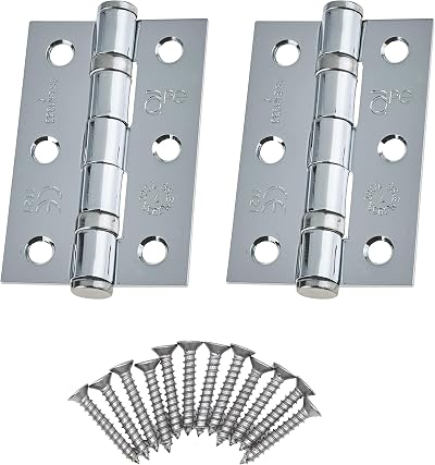 EAI Door Hinges 3 Inch 76mm Ball Bearing Pair Polished Chrome with Screws