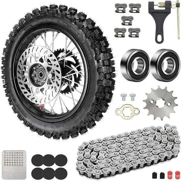 80/100-12 Rear Wheel Tire & Rim With Brake Assembly | For 110cc 125cc Dirt Pit Bikes, Quads, SDG, SSR Models