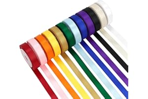 Kryvus Double-Faced Rainbow Satin Ribbon Set – 12 Colors, 3/8 Inch x 5 Yards Rolls, 60 Yards Total Colorful Ribbons for Gift Wrapping, Hair Bows, Wedding & Party Decorations, DIY Crafts