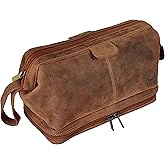 RUSTIC TOWN Leather Toiletry Bag for Men - Travel Gift Shaving Ditty Kit - Bathroom Shower Toiletries Organizer - Cosmetic Makeup Bag for Women