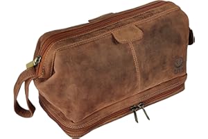 RUSTIC TOWN Leather Toiletry Bag for Men - Travel Gift Shaving Dopp Kit - Bathroom Shower Organizer - Cosmetic Makeup Bag for Women