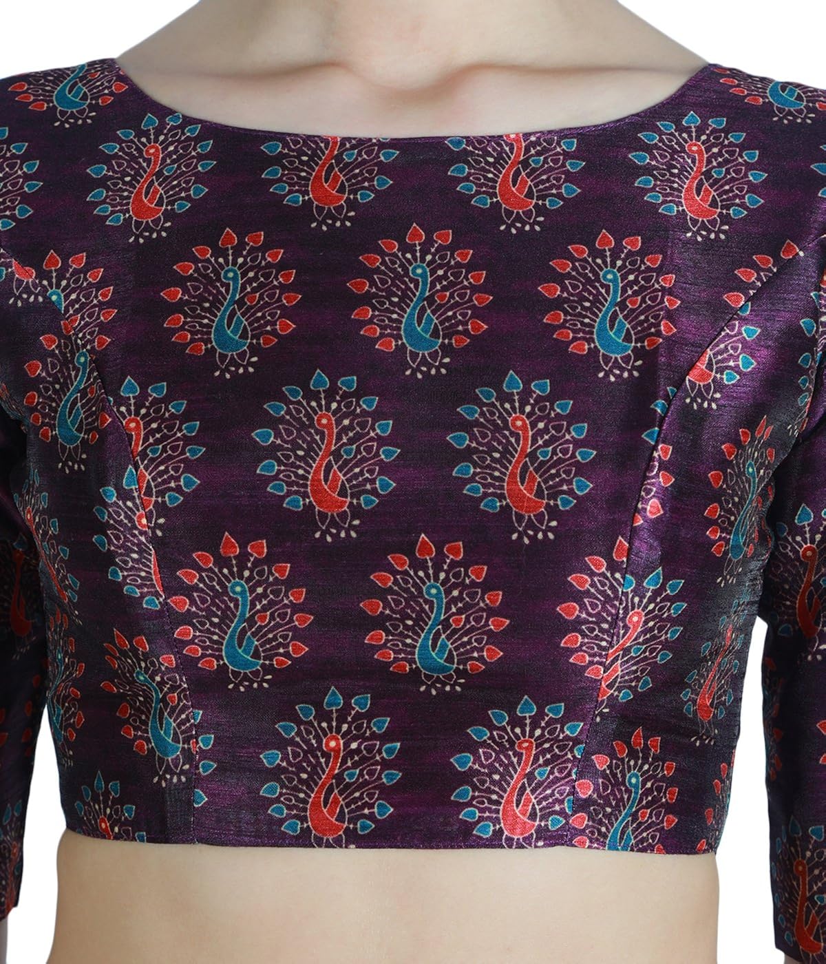 studio shringaar women's poly raw silk peacock print saree blouse