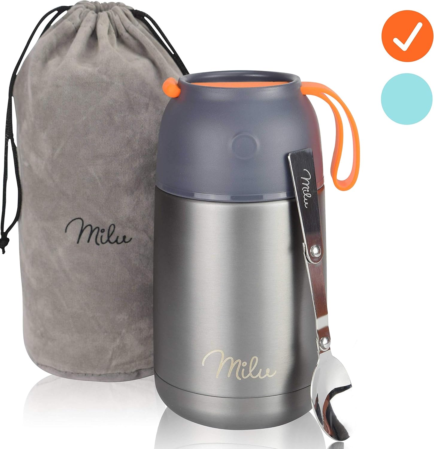 Milu Thermos Food Jar with Folding Spoon 15, 2 oz / 22 oz