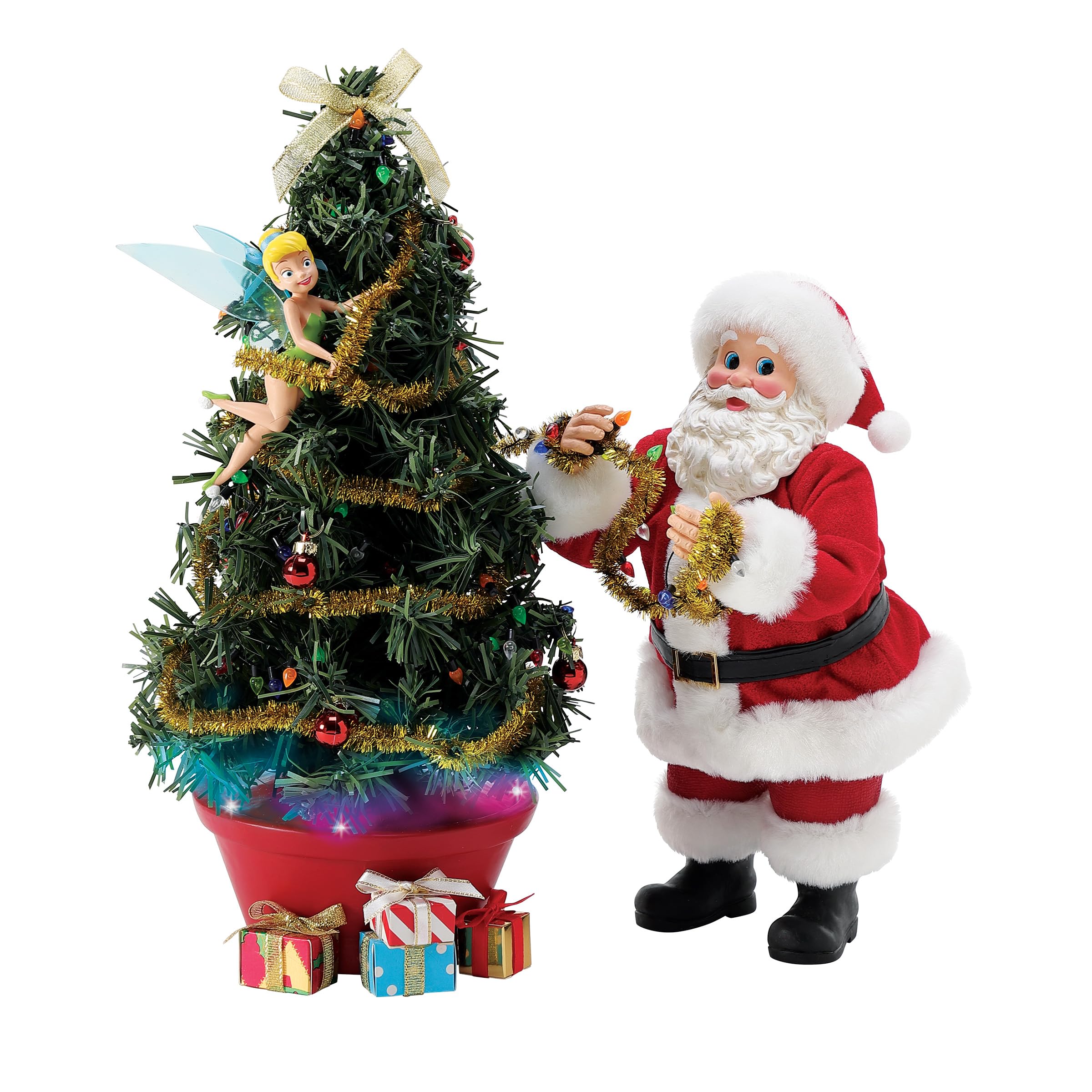 Photo 1 of **TREE DOES NOT LIGHT UP/SANTA IS FINE**Department 56 Possible Dreams Disney Tinker Bell and Santa a Little Bit of Pixie Dust Lit Figurine Set, 12 Inch, Multicolor