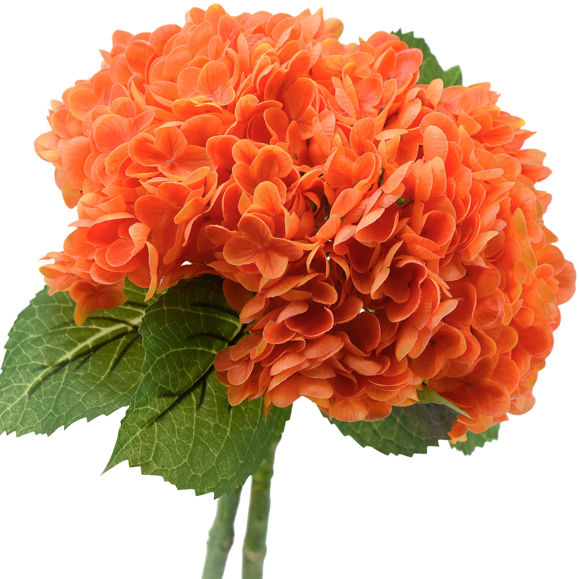 FiveSeasonStuff Real Touch Silk Orange Hydrangea Flowers, 2 Large Long Stems Artificial Flowers for Floral Decoration Arrangements