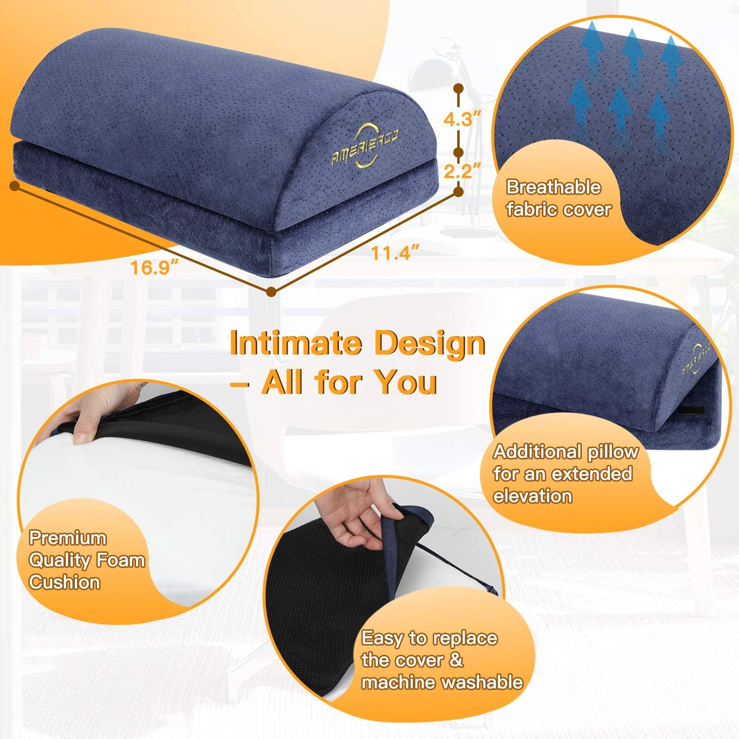 Adjustable Foot Rest - Foot Rest Under Desk Cushion Provides More Comfort for Legs, Ergonomic Footrest Cushion Reduces Pressure on Legs, Ideal for Airplane, Home and Office : Office Products