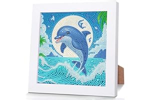 WEMEON Dolphin Diamond Art Kits for Kids with Frame- Diamond Painting Crafts for Kids Ages 4-8-12, Diamond Art Painting Birthday Gifts for Girls and Boys(7x7inch)