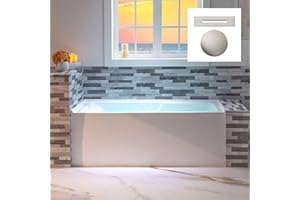 WOODBRIDGE 60" Acrylic Rectangular Alcove Soaking Bathtub in White with Right Drain, Brushed Nickel Pop-Up Drain Included BA6030R