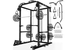 Goimu R1-V4 Power Cage Rack, 2000LB Squat Rack with Cable Crossover System, Multi-Function Weight Cage, Home Gym Workout Machine with More Training Attachments