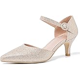 Women's Closed Pointed Toe Heels Ankle Strap D'Orsay Kitten Heel Dressy Pumps