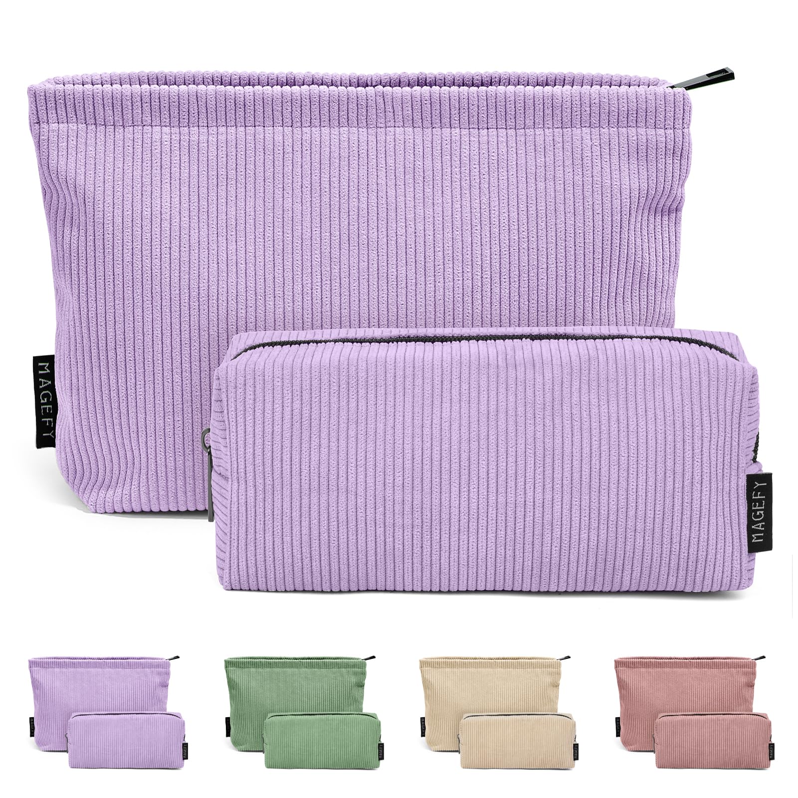 Cosmetic Bags for Women MAGEFY 2 Pcs Small Makeup Bags Corduroy Makeup Pouch Travel Make up Bag Portable Small Makeup Bag for Purse (Purple)