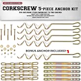 Sportspower MSC-5672 Deluxe Corkscrew 5-Piece Metal Ground Anchor Hardware Kit for Swing Sets and Trampoline - Gold