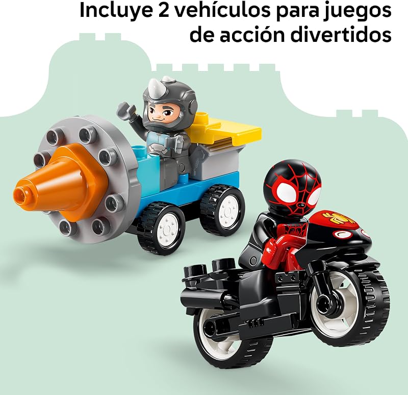 Duplo Marvel Arachnocuartel do Spidey e a sua Superequipa – Super-heróis de brinquedo com mota e 3 figuras – Jogo Educativo para Competências Motoras Finas – Presente para Crianças 2+ Anos – 10464