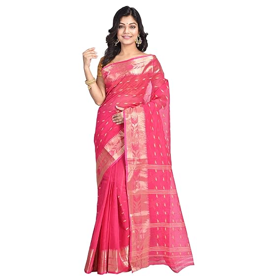 Women's Cotton Saree With Blouse Piece (Raj Saree House_Pink)