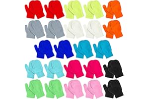 suoundey 24 Pairs Kids Winter Mitten, Stretchy Warm Knitted Gloves Assorted Solid Magic Gloves for Toddler Boys and Girls