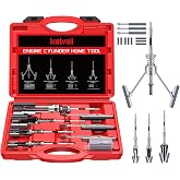 Kolvoii Engine Cylinder Hone Tool Set, 1-1/8", 3" &amp; 4" Hones, Red Case | 3/4"-7" Cylinder Range; Adjustable Pressure; Flexible Shaft; 11 Replacement Stones; Glaze, Rust and Carbon Removal