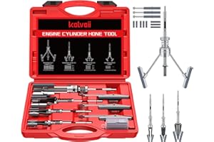 Kolvoii Cylinder Hone Tool Set with Tool Box, Adjustable Engine Cylinder Honing Tool for Sizes 3/4" to 7" Cylinders, 1-1/8", 3" and 4" Diameters with Extra 11 Piece Replacement Honing Stones - Red