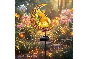 YJFWAL Garden Solar Lights Pathway Stake Lights Moon Fairy Glass Globe with Angel Decor, Christmas Gift for Mom Grandma Friends, Outdoor Decor Light Waterproof for Walkway, Patio, Garden (Warm White)