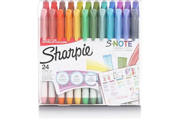 SHARPIE S-Note Creative Markers, Pastel Highlighters, Art Marker Set, Assorted Colors, Chisel Tip, 24 Count