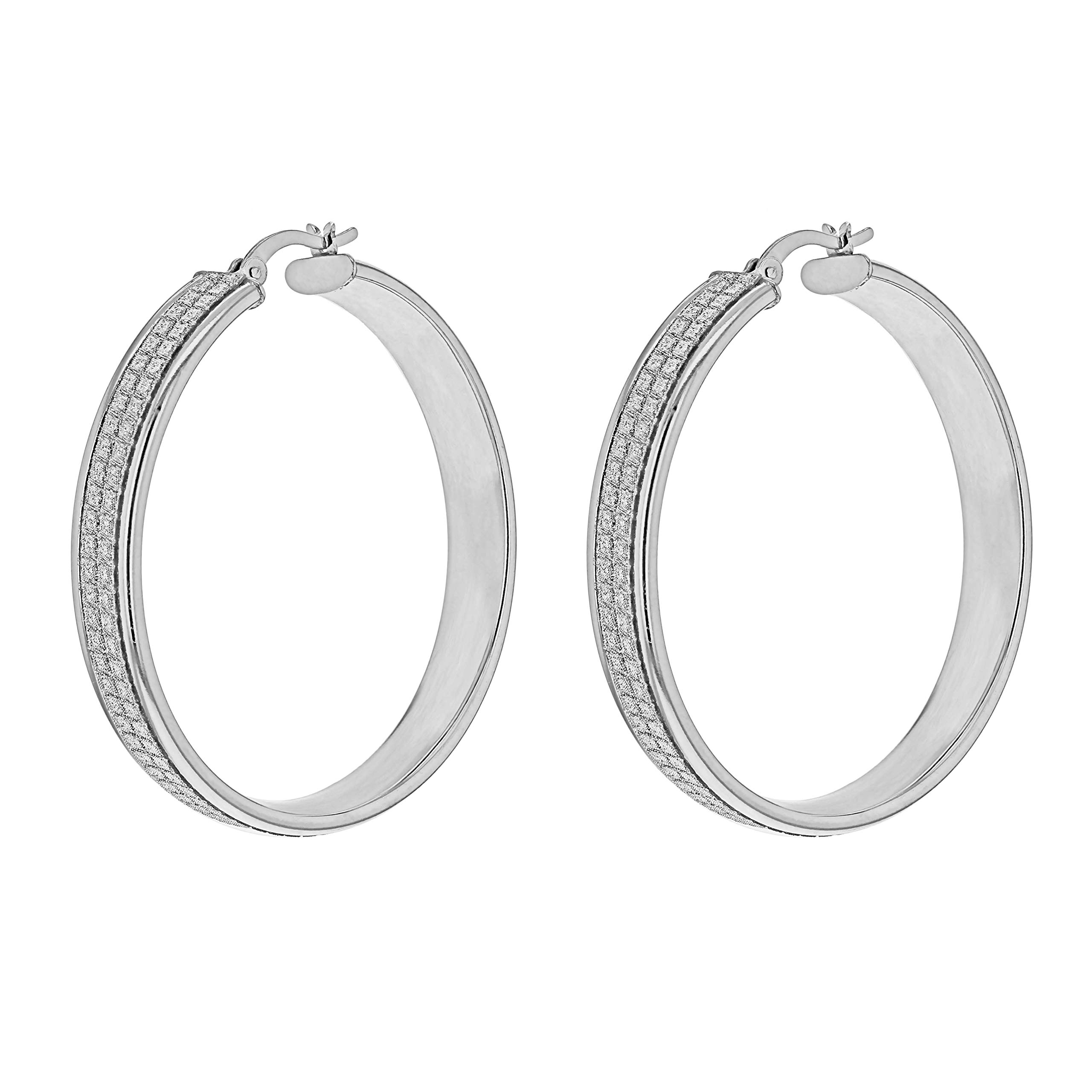 Tuscany Silver Women's Sterling Silver Stardust Creole Hoop Earrings - 40mm