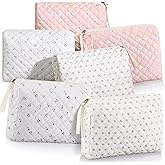 Sweetude 6 Pcs Quilted Makeup Bag Cotton Cosmetic Bag Cute Flower Aesthetic Large Floral Makeup Pouch Coquette Travel Toiletry Kawaii Stuff supplies for Women Girls