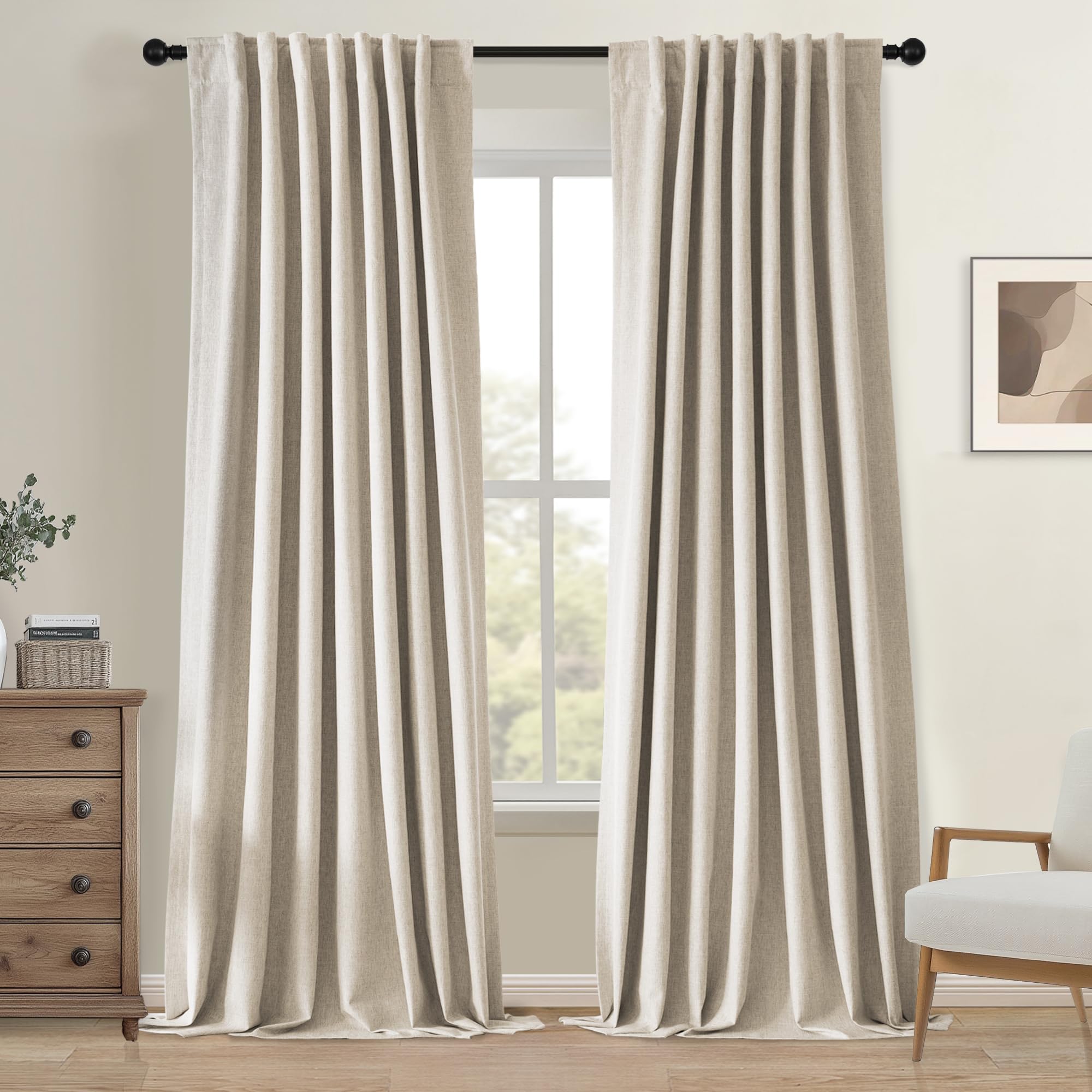 Photo 1 of UHITECH Blackout Curtains 108 Inches Length 2 Panels Set Thermal Curtain for Bedroom Black Out Living Room 9ft Back Tab/Rod Pocket Farmhouse Outdoor Drapes Patio