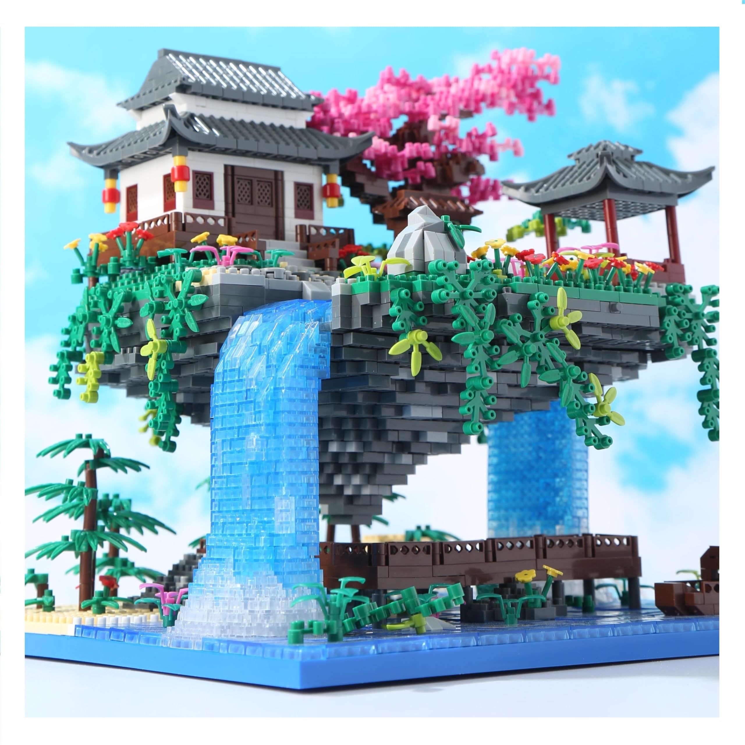 Yushinv Sakura Baumhaus Bauklötze Kit mit Geschenkbox 3320 Stück,Original Musik Kirschbaum Bonsai Baukasten Typ:Symphony, Japan Sakura Baumhaus Lichter Baukasten,Bonsai Baum Kirschblüten Baustein 6