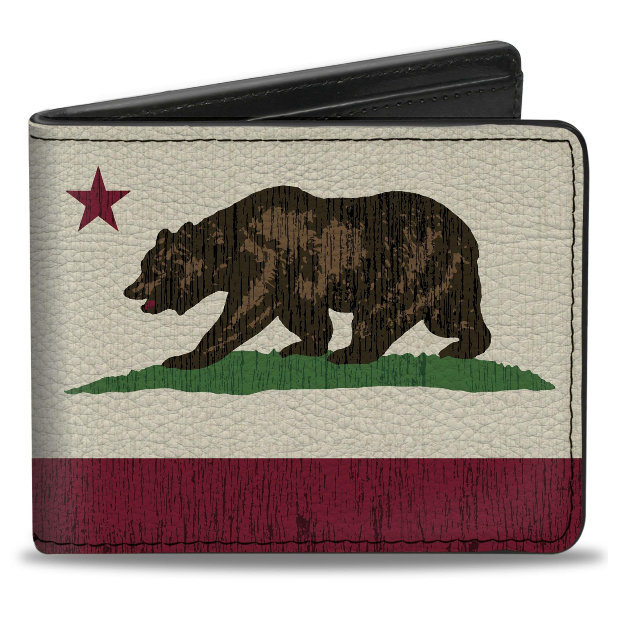 Buckle-Down Men's PU Bifold Wallet-California Flag Bear Weathered White, Multicolor, 4.0" x 3.5", Multicolor, 4.0" x 3.5", Buckle-Down Pu Bifold Wallet - California Flag Bear Weathered White