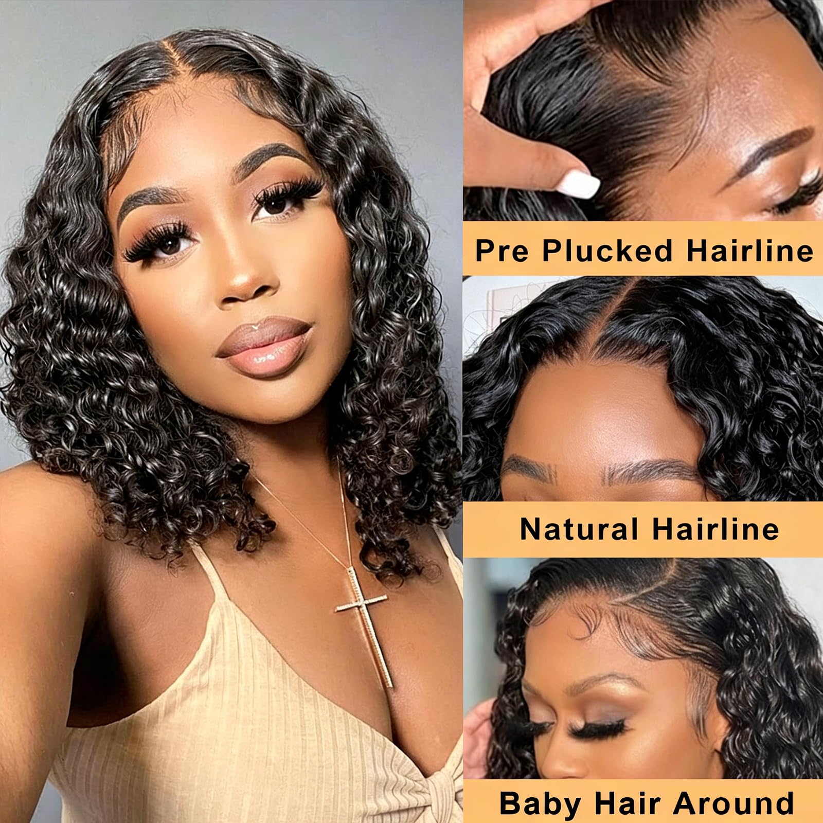 Condition photo showing As Is for 12 inch deep wave bob wig human hair 13x4 lace front wigs human hair pre-plucked curly wigs for blac