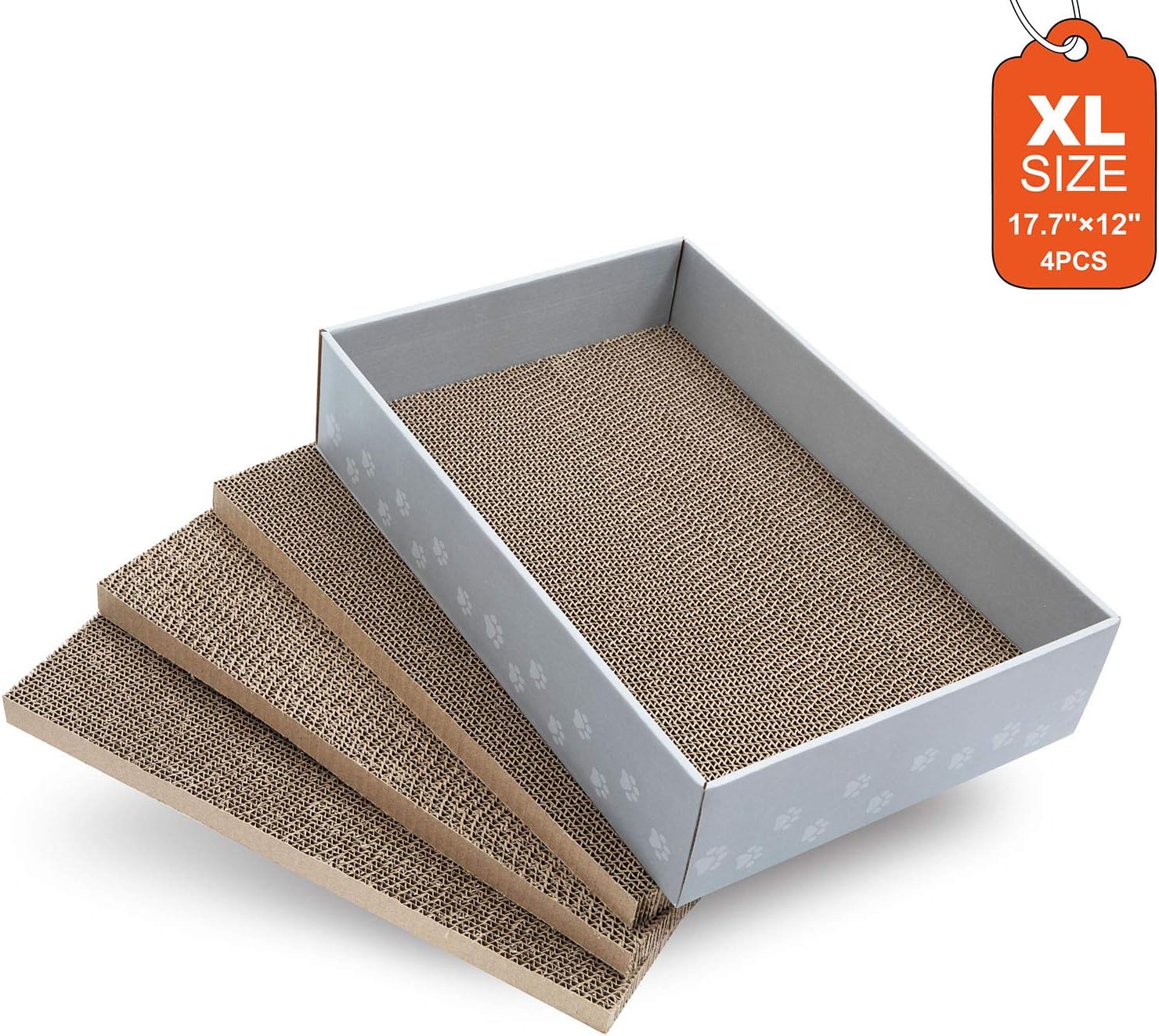 WellQ 12" XL Wide Cat Scratcher Cardboard 4PCS Reversible Cardboard Cat Scratching Pads with Cat Scratcher Box… : Pet Supplies