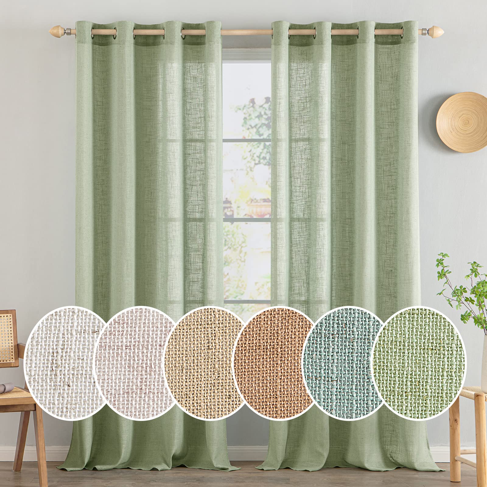 MIULEE Green Voile Curtains for Living Room Net Curtain Pair Window Treatment Sheer Curtain & Drapes Eyelet Top Panels for Bedroom Room, 2 Panels, 55 * 57inch — image 1