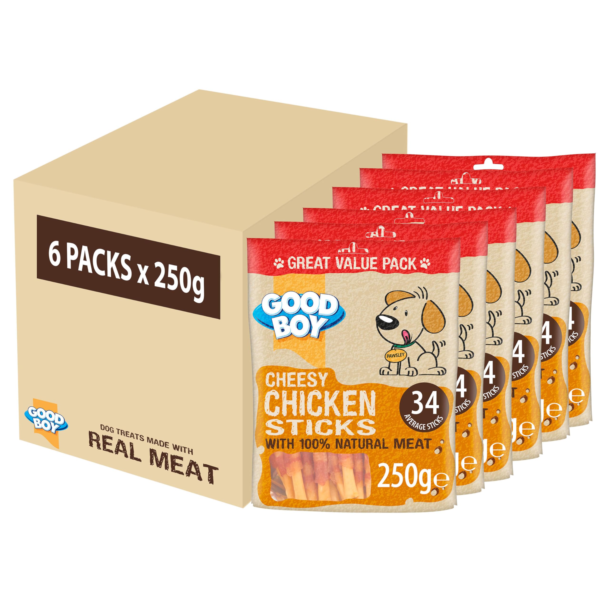 Good Boy Cheesy Chicken Sticks - Natural Dog Treats - Low Fat - Rawhide Free Recipe - Bulk Box - 6 x 250g