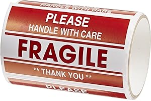 TapeCase - SHIPLBL-041-50 Shipping Packing Labels"Please Handle with Care/Fragile/Thank You", Red/White - 50 per Pack (1 Pack)